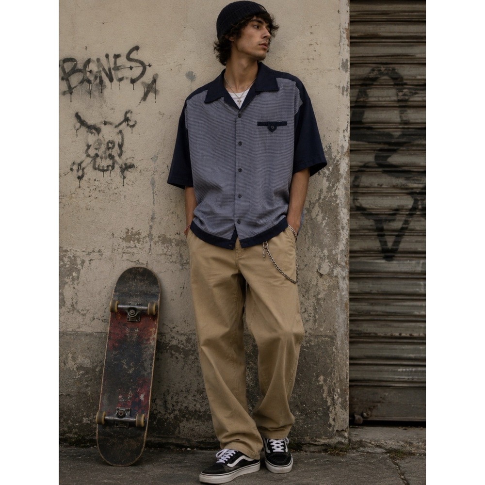 Burnside Vintage Shirt Men's XL Navy Button Up Short Sleeve Skater Y2K Grunge